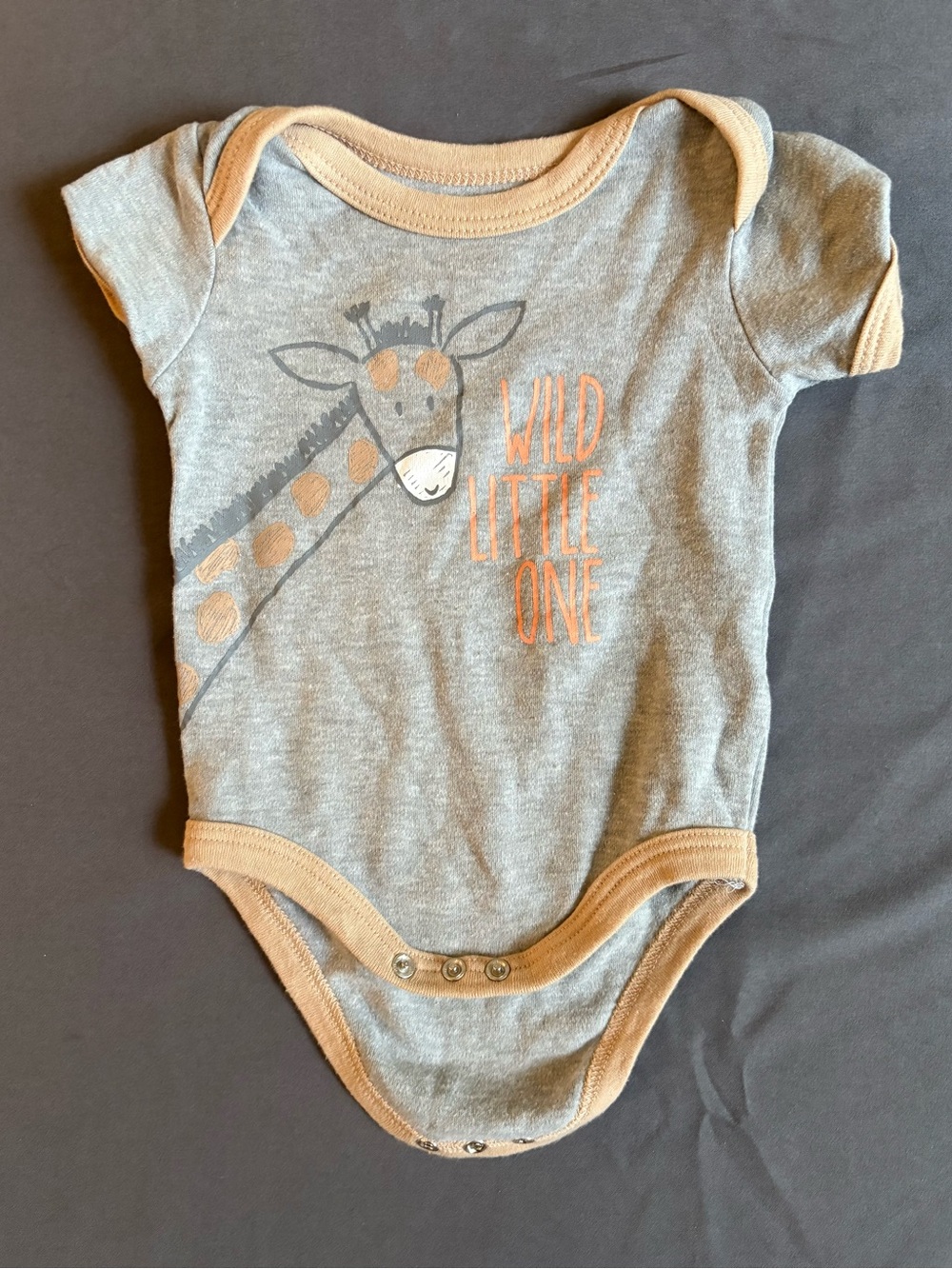 Swiggles Gray and Tan Giraffe Graphic Baby One-Piece “Wild Little One” - 3-6M